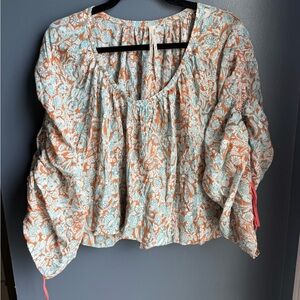 Anthropologie Orange Ruched Blouse